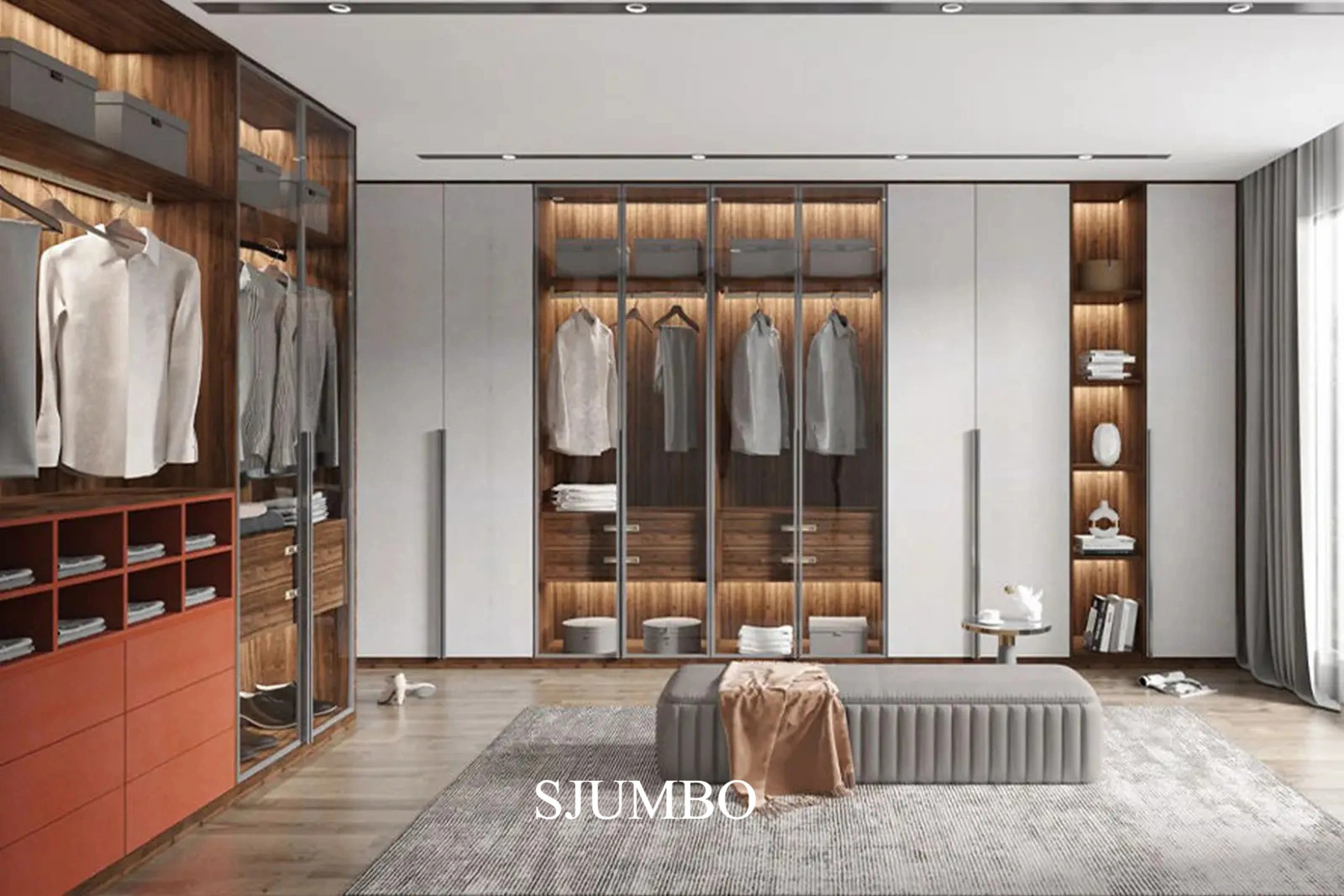 Wooden Glass Door Swing Wardrobe