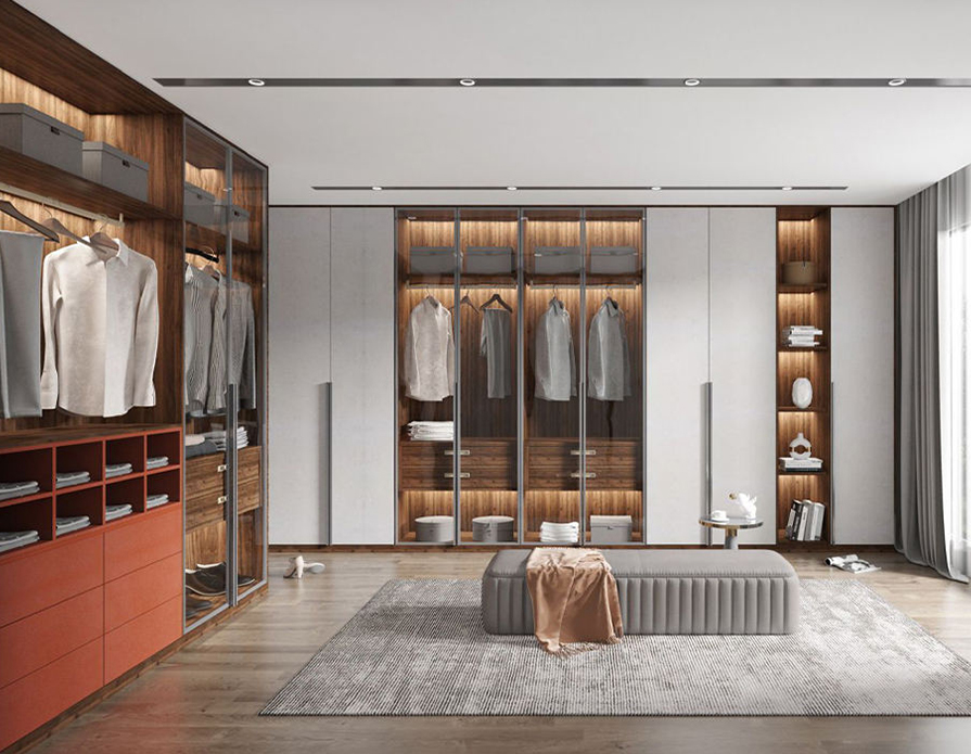 Wooden Glass Door Swing Wardrobe