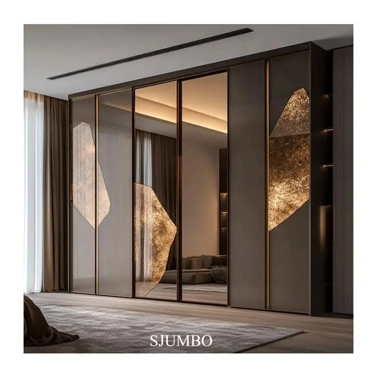 Custom Modern Dressing Room Closet High Gloss Glass Wooden Furniture Bedroom Wardrobe