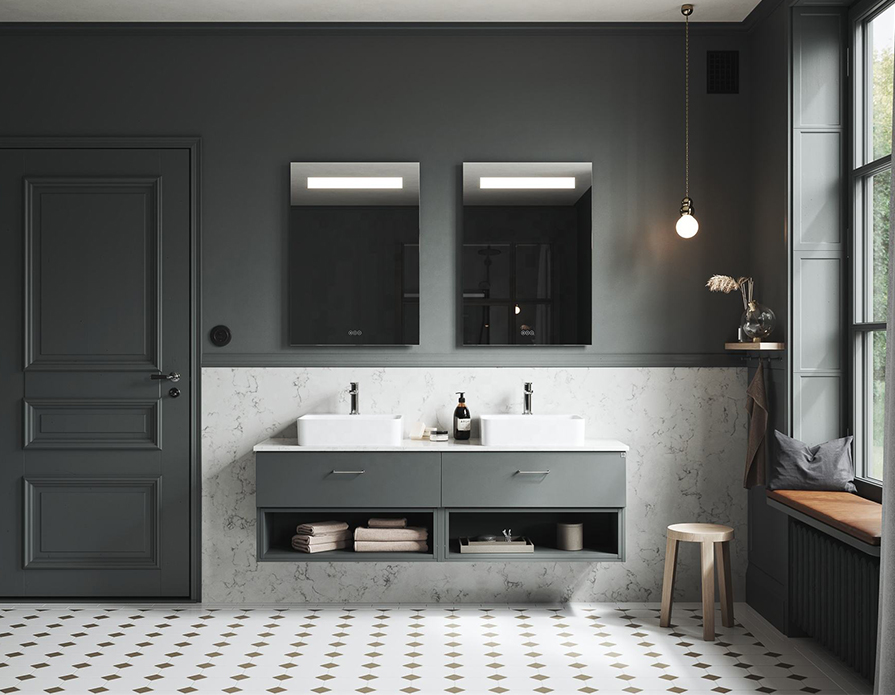 Modern Wall Mounted Floating Shower Cabinet Bathroom Vanity Set With Smart Mirror Cabinet