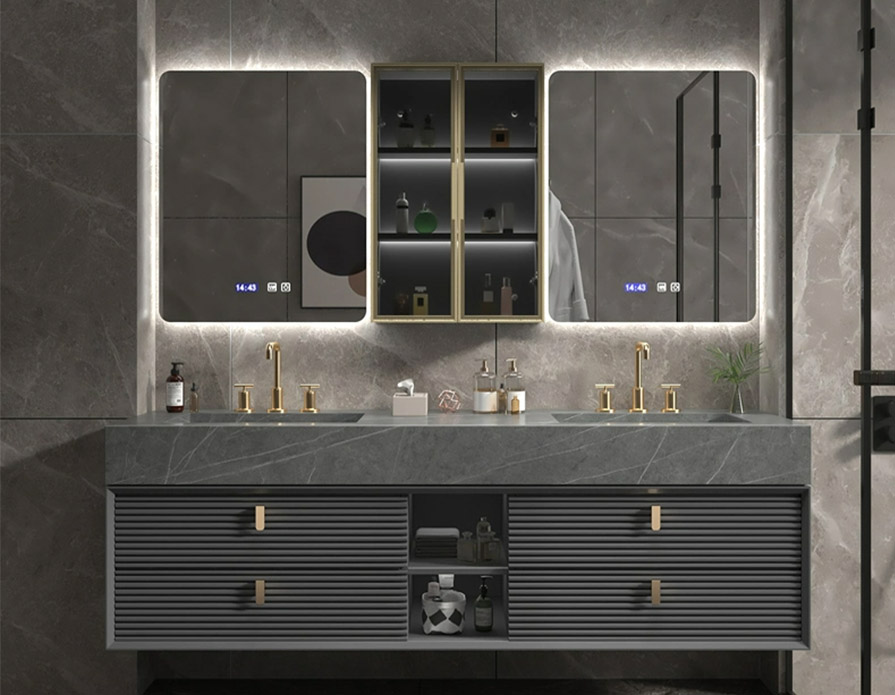 Multifunctional LED Double Sink Bathroom Vanity Cabinet