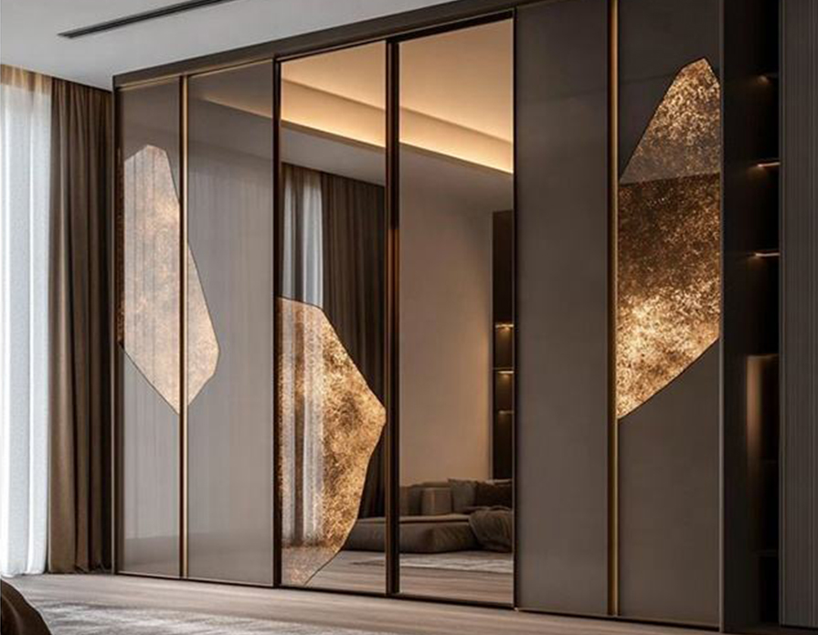 Custom Modern Dressing Room Closet High Gloss Glass Wooden Furniture Bedroom Wardrobe