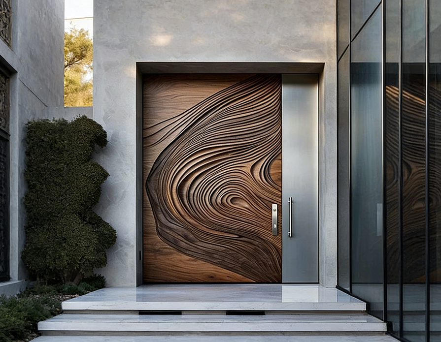 Modern Custom 3D Carved Solid Wood Entry Door