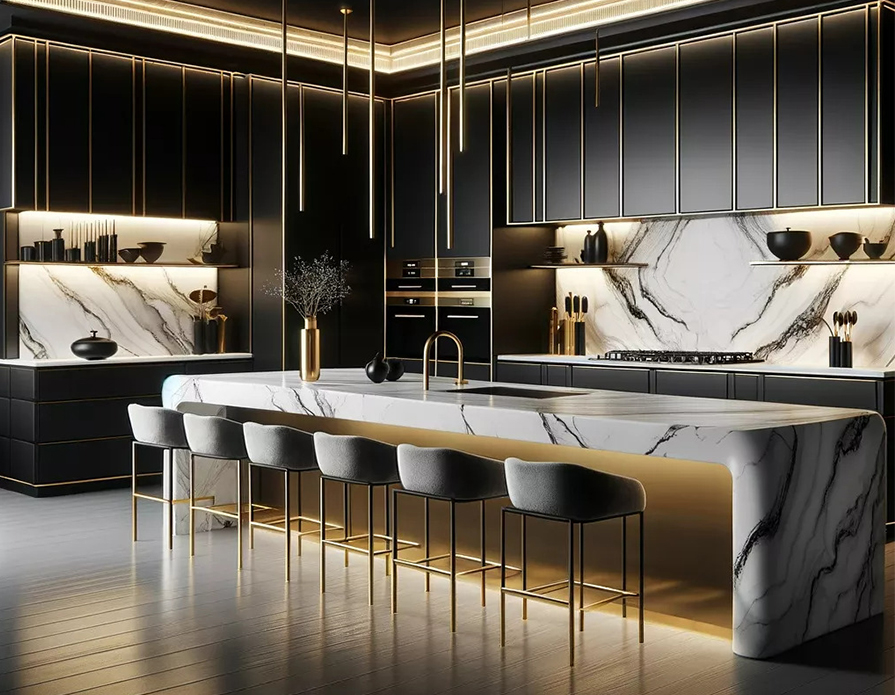 Custom Contemporary Automatic Inset Metal Glass Kitchen Pantry Cabinet