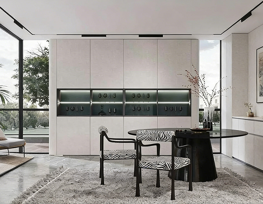 Modern Wood Wine Display Cabinet with LED Lighting