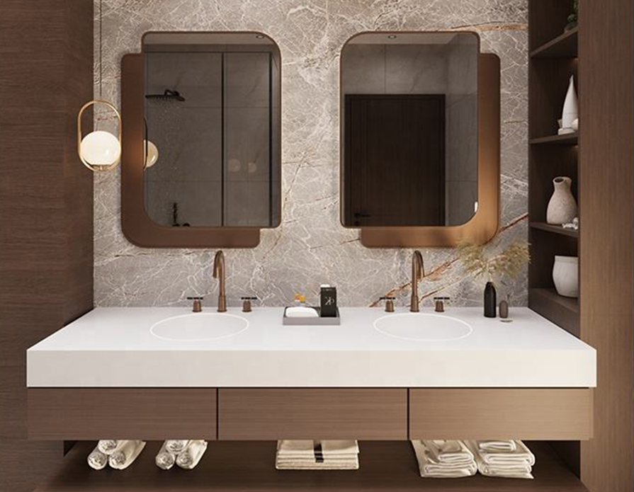 High Quality Custom Luxury Hotel Marble Wall Mounted Pvc Modern Bathroom Sink Vanity with Mirror