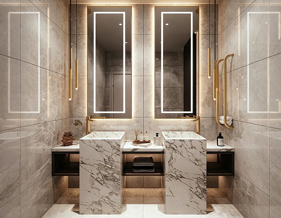 Built-in Floor Mounted Bathroom Vanity with Mirror