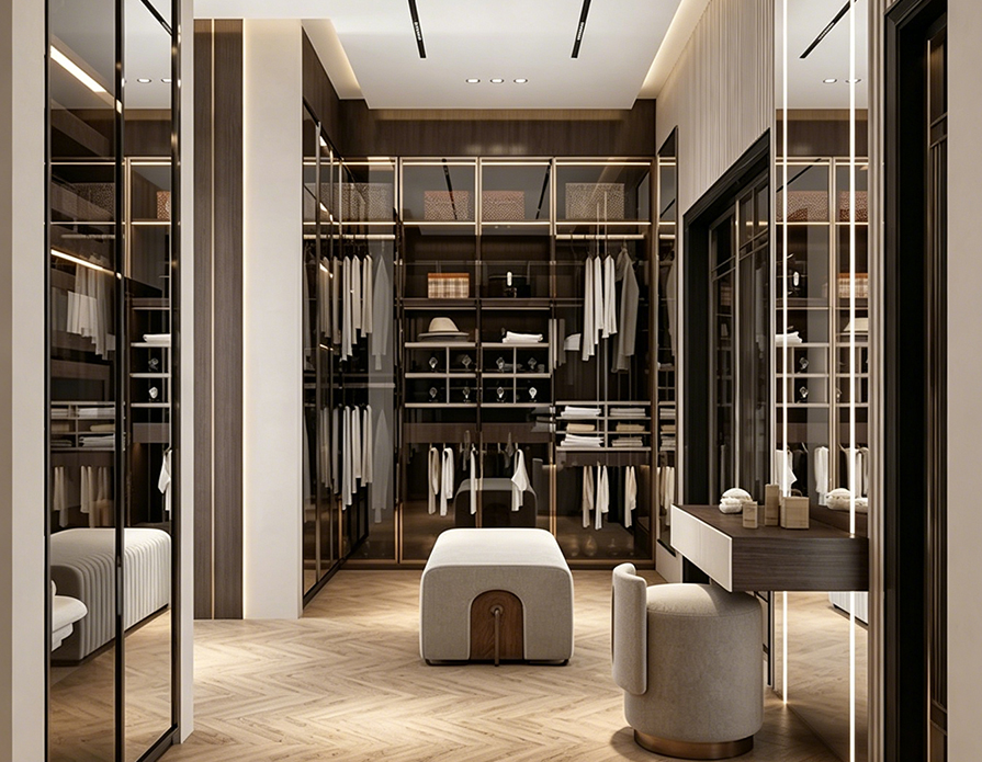 High Quality Modern Design Custom Bedroom Glass Door Wall Walk-in Closet Wardrobe