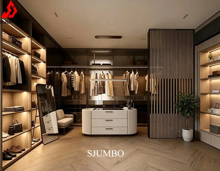 Particleboard MDF Plywood Veneer Acyclic Lacquer PVC PET Melamine Finished Dressing Room Cabinet Wardrobe