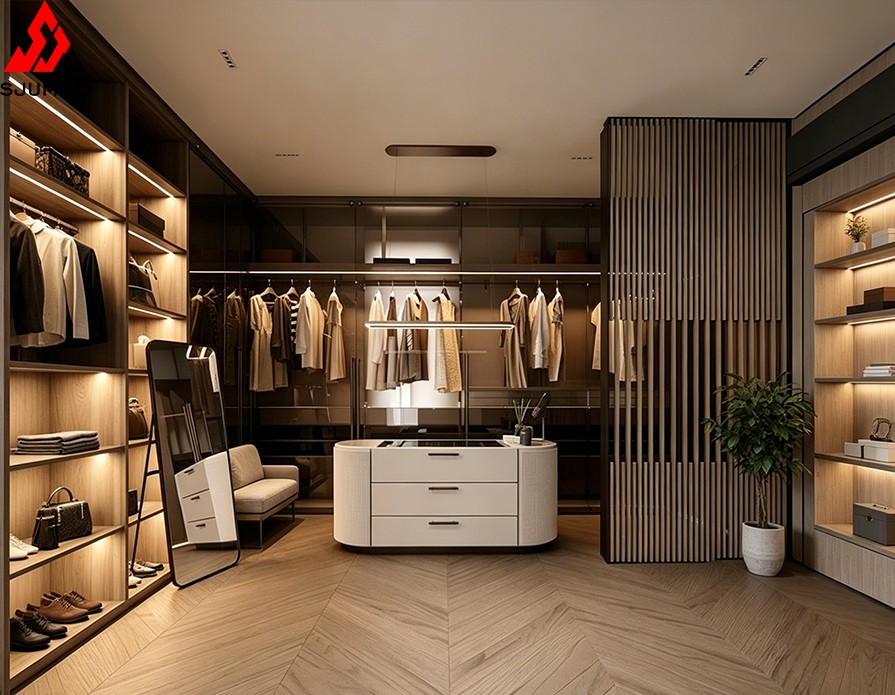 Particleboard MDF Plywood Veneer Acyclic Lacquer PVC PET Melamine Finished Dressing Room Cabinet Wardrobe