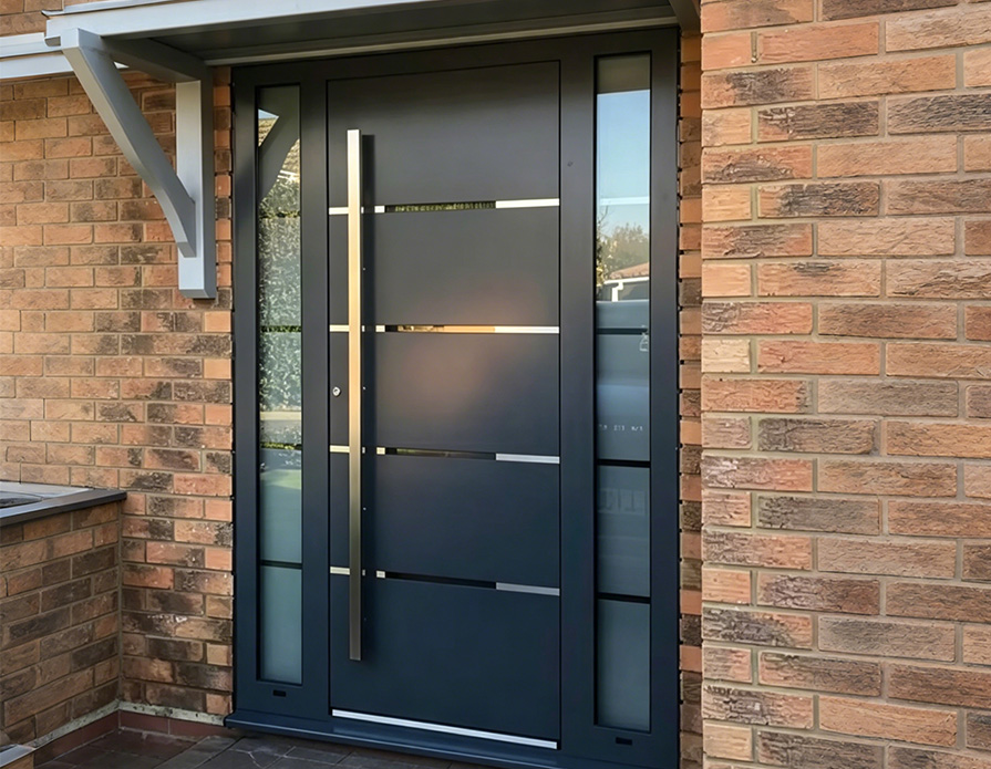 Modern Anti-Burglary Entrance Door with Side Glass Panels